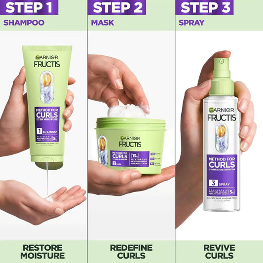 Garnier Fructis Method for Curls 3-Step Curly Hair Kit, 24.4 Fl Oz