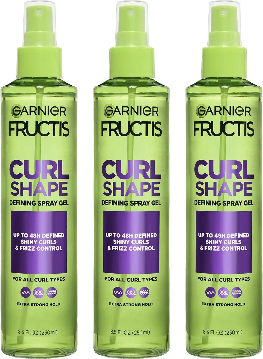 Garnier Fructis Style Curl Shape Defining Spray Gel for No Frizz, 8.5 Fl Oz, 3 Count (Packaging May Vary)