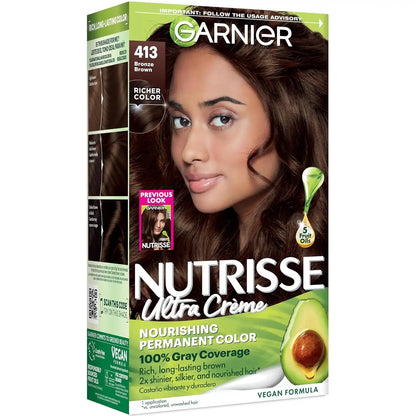 Garnier Nutrisse Ultra Crème Hair Color, 413 Bronze Brown, 1 Count
