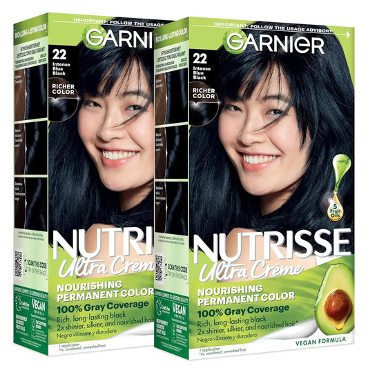 Garnier Nutrisse Ultra Crème Hair Color, 22 Intense Blue Black, 2 Count