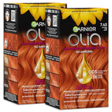 Garnier Olia Hair Color, Ammonia-Free Permanent Hair Dye, Oil-Powered Formula for 100% Gray Coverage and 3x Shinier Hair, Vegan & Cruelty Free, 7.45 Intense Fire Ruby, 2 Count