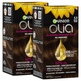 Garnier Olia Hair Color, Ammonia-Free Permanent Hair Dye, Oil-Powered Formula for 100% Gray Coverage and 3x Shinier Hair, Vegan & Cruelty Free, 5.3 Medium Golden Brown, 2 Count