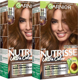 Garnier Hair Color Nutrisse Ultra Color Nourishing Creme, B4 Golden Mahogany Brown (Caramel Chocolate) Permanent Hair Dye, 2 Count (Packaging May Vary)