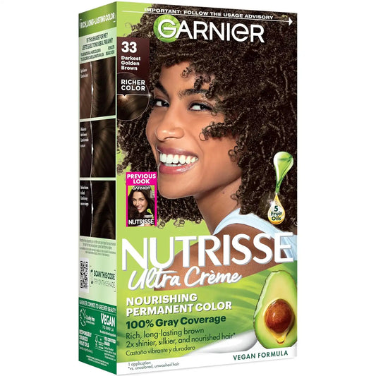 Garnier Nutrisse Ultra Crème Hair Color, 33 Darkest Golden Brown, 1 Count