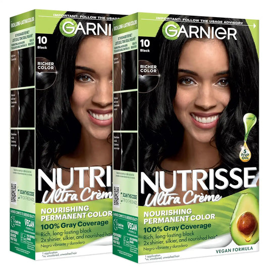 Garnier Nutrisse Ultra Crème Hair Color, 10 Black, 2 Count