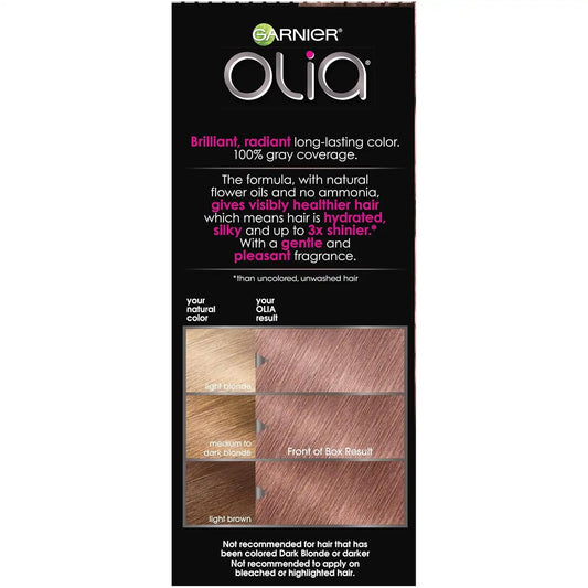 Garnier Olia Ammonia-Free Brilliant Color Oil-Rich Permanent Hair Color, 8.22 Medium Rose Gold (Pack of 1) Pink Hair Dye (Packaging May Vary)