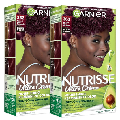 Garnier Nutrisse Ultra Crème Hair Color, 362 Darkest Berry Burgundy, 2 Ct