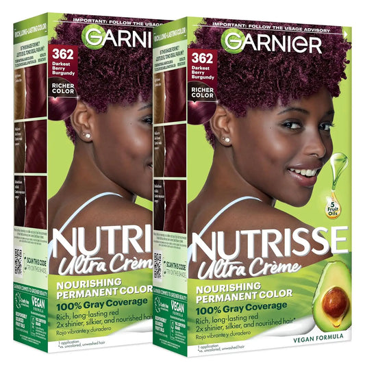 Garnier Nutrisse Ultra Crème Hair Color, 362 Darkest Berry Burgundy, 2 Ct